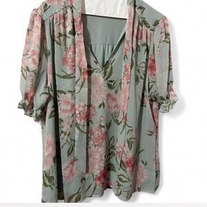 Autres Filles Floral Sheer Tie-Neck Blouse – XL